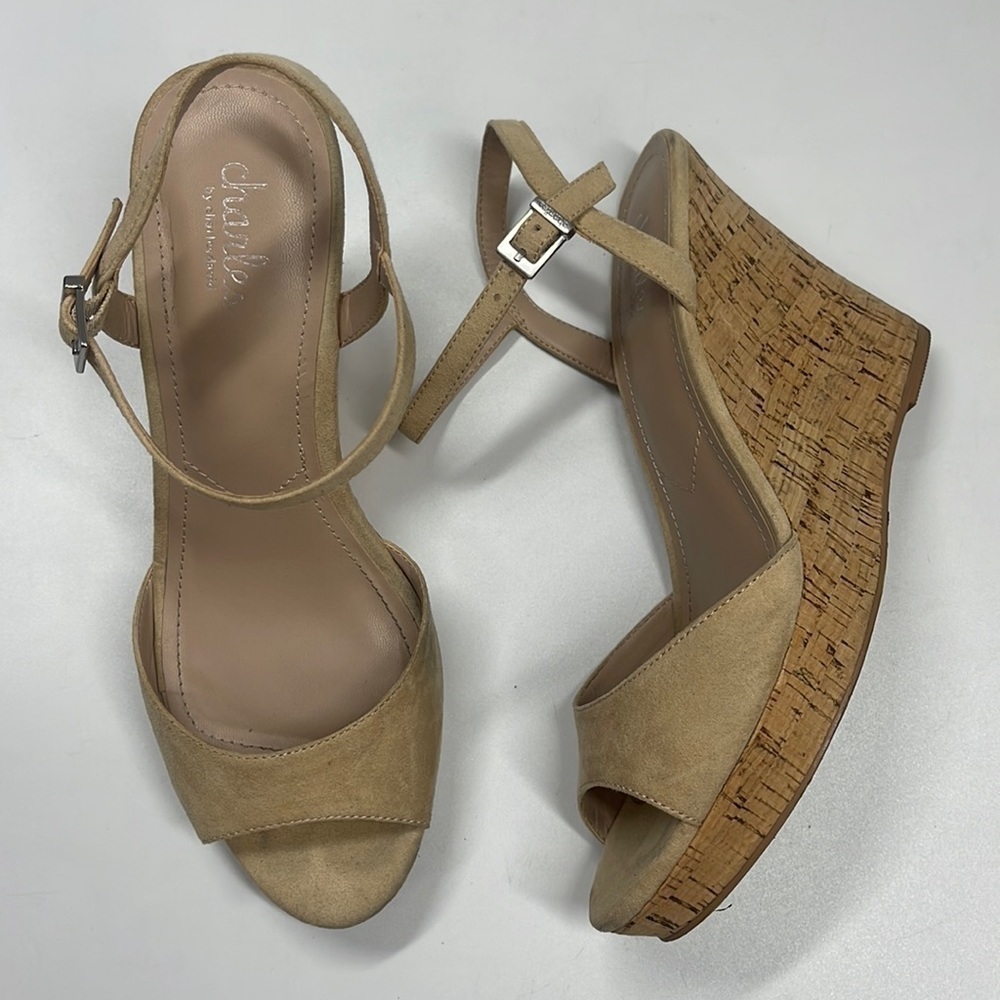 Charles by Charles David Lambert Textured Cork Wedge Ankle Strap Sandal Size 9